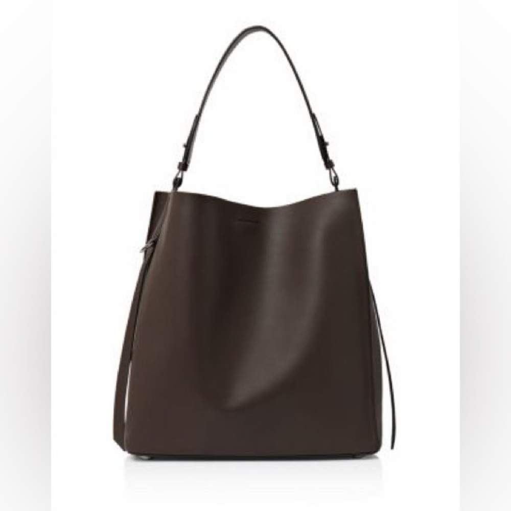 AllSaints Large Leather Shoulder Tote Bag w Pouch brown with minor flaw